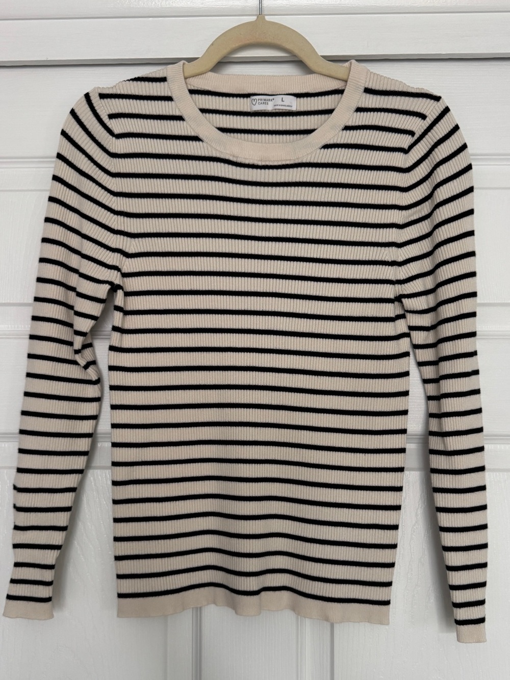 PRIMARK | Girls cream and navy ribbed top LARGE